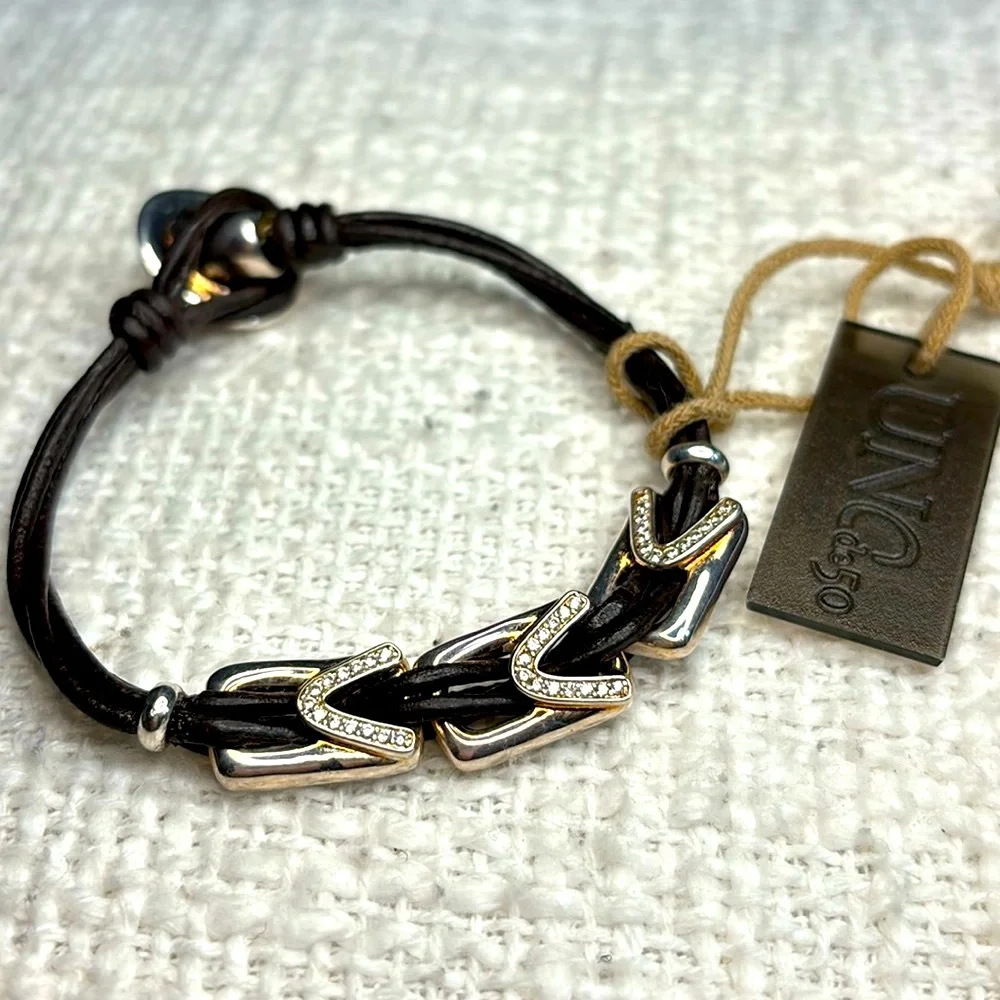 NWT UNO de 50 Leather Gold Links Bracelet - Picture 2 of 10